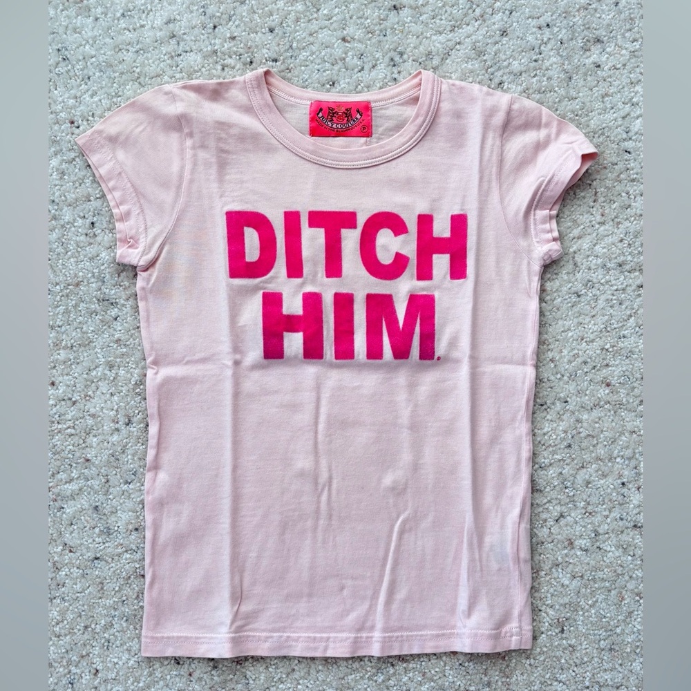 Genuine Y2K Juicy Couture DITCH HIM pink t shirt xs p